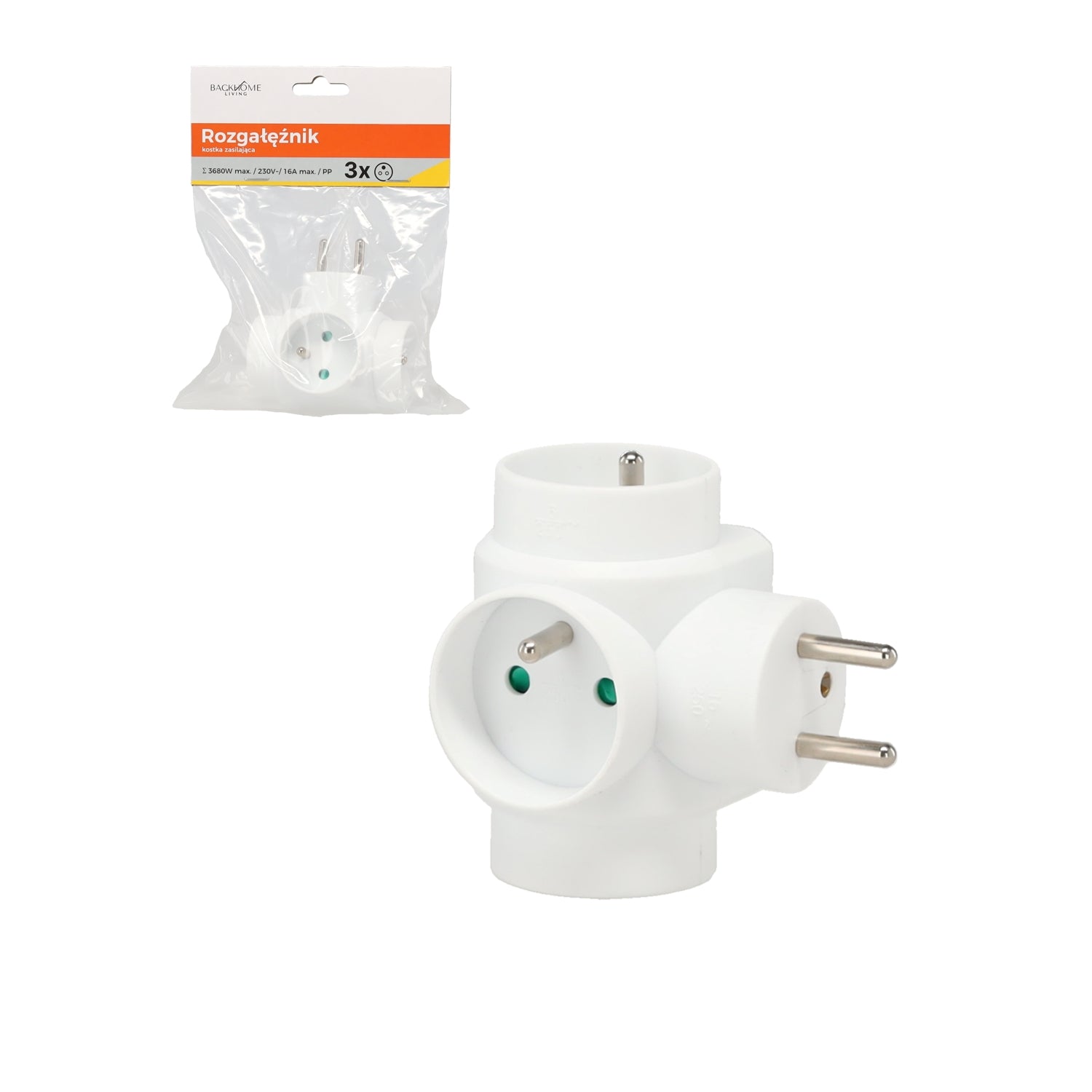 3 lizdų maitinimo adapteris, baltas
