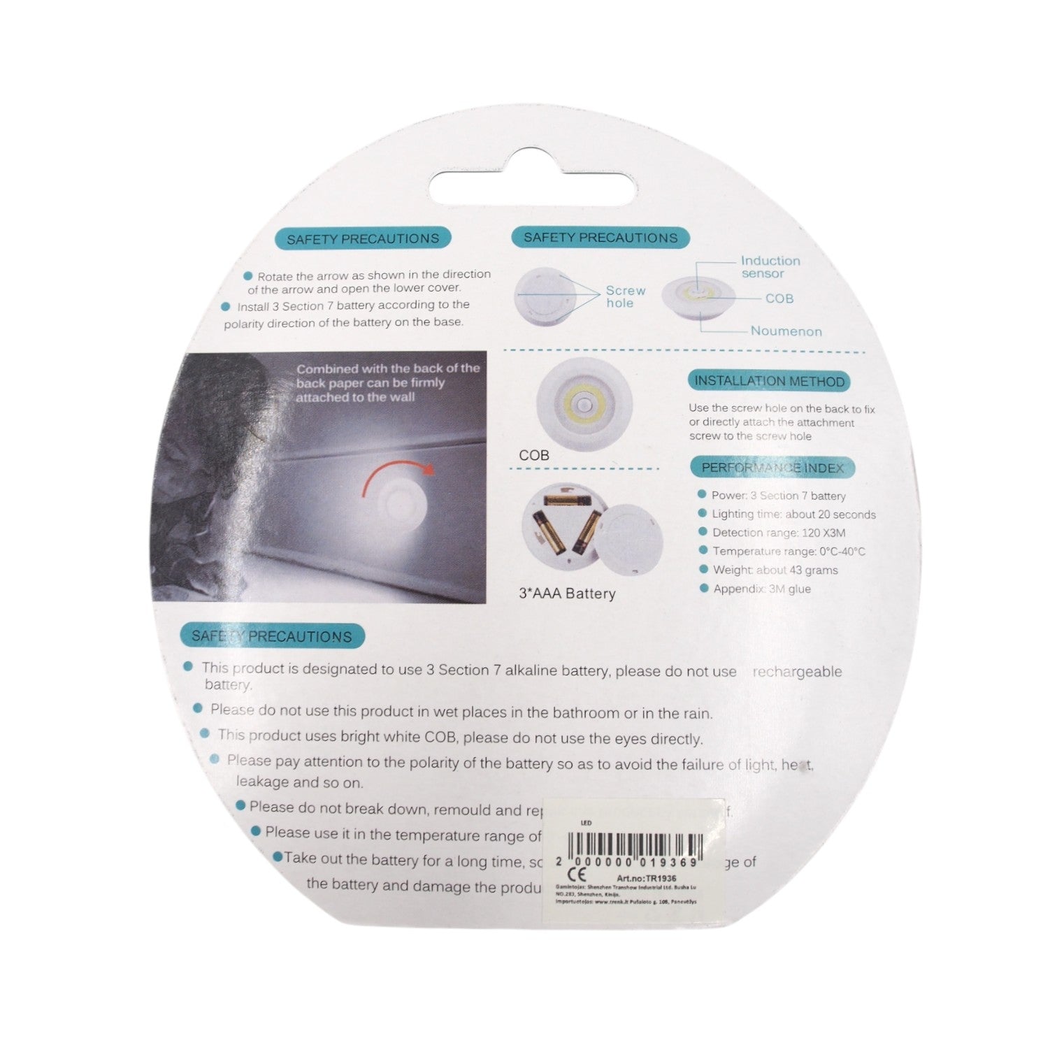 Belaidis šviestuvas su judesio davikliu TR1936