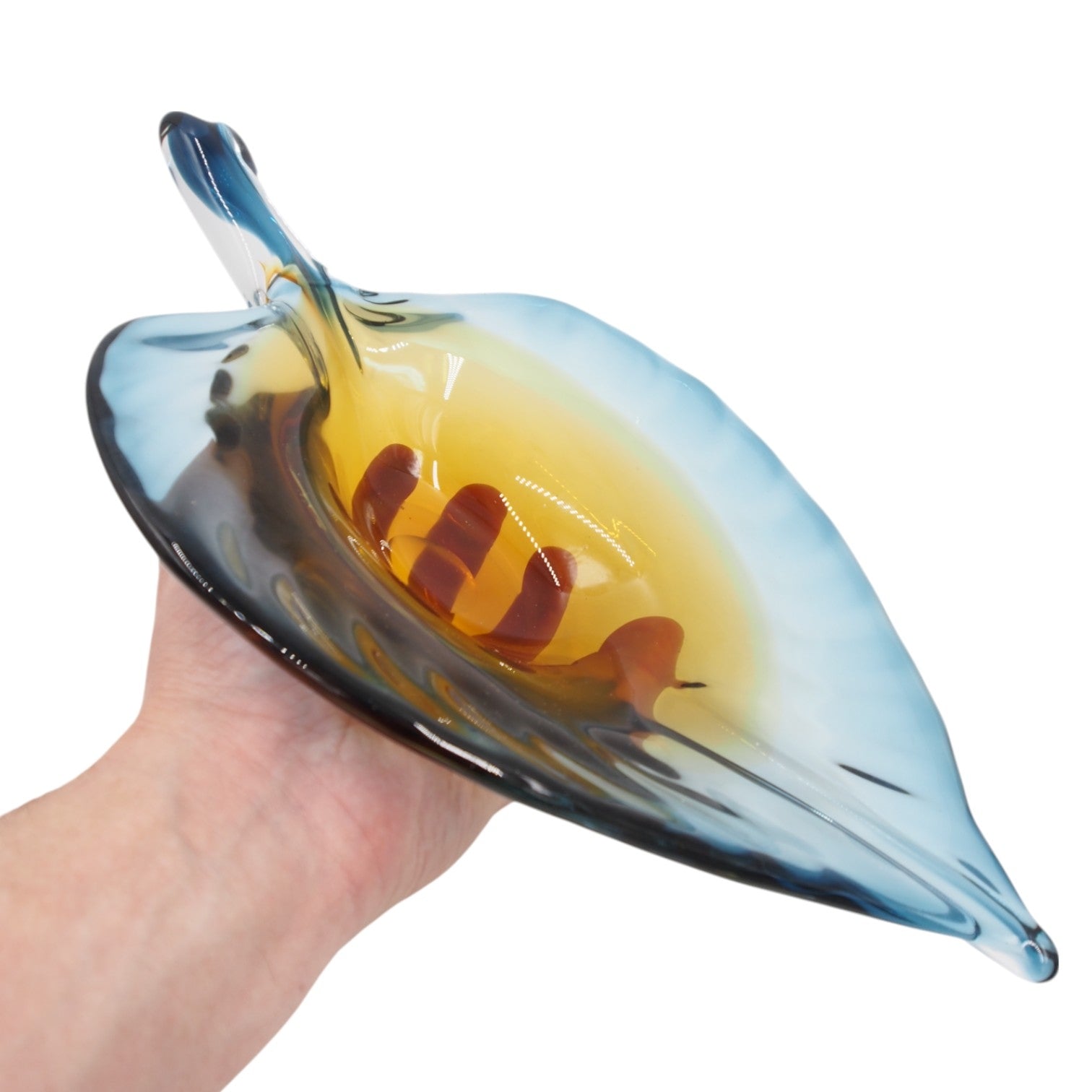 Dekoratyvinė stiklinė lėkštė lapo formos, 37x23x8 cm