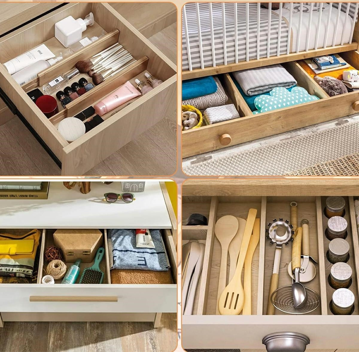 Išlankstomi stalčių organizatoriai 4 vnt