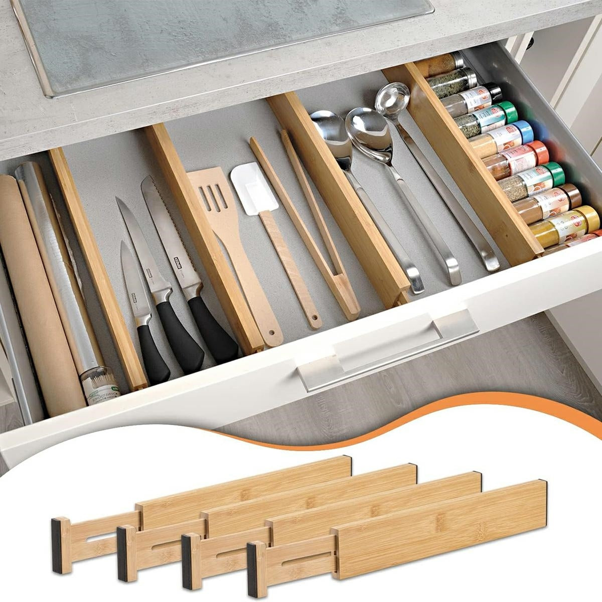 Išlankstomi stalčių organizatoriai 4 vnt