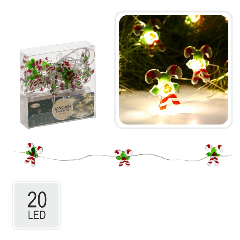 Kalėdinė LED girlianda su saldainiukų figūrėlėmis, 20 LED