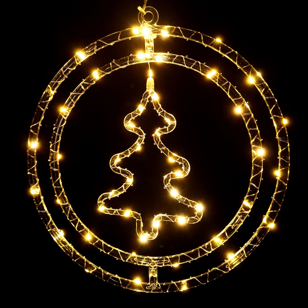 Kalėdinė šviečianti dekoracija – eglutė ratelyje, 48 LED, šiltai balta, baterijomis maitinama