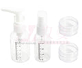 Kelioninių buteliukų rinkinys (4 dalys): 35 ml purškiklis + 50 ml pompa + 2 x 10 g kremo buteliukai