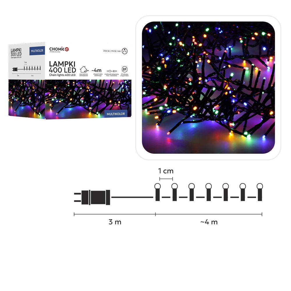 LED girlianda 400 LED, 4 m, multikolor