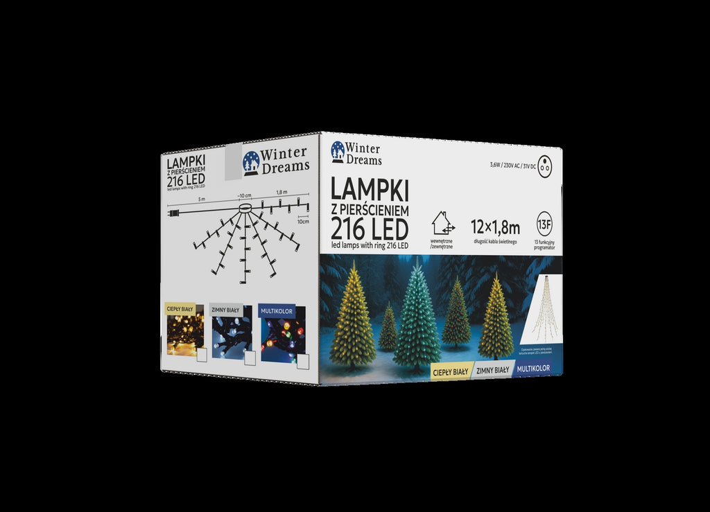 LED girlianda su žiedu, 12 × 1,8 m, 216 LED, šaltai balta