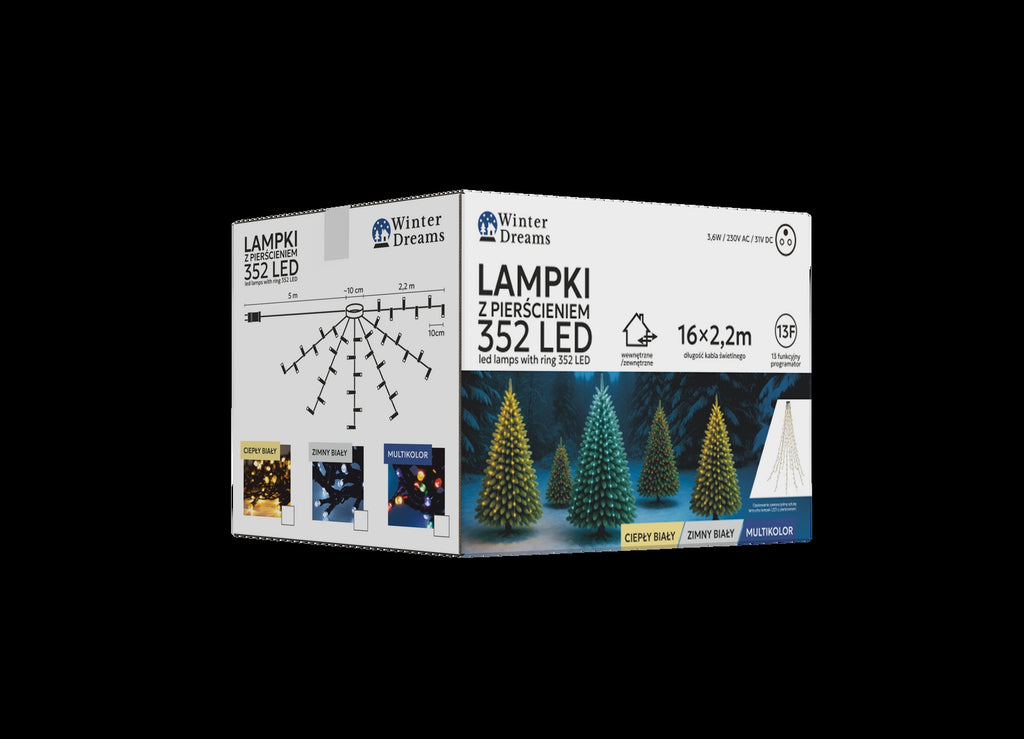 LED girlianda su žiedu, 16 × 2,2 m, 352 LED, šiltai balta