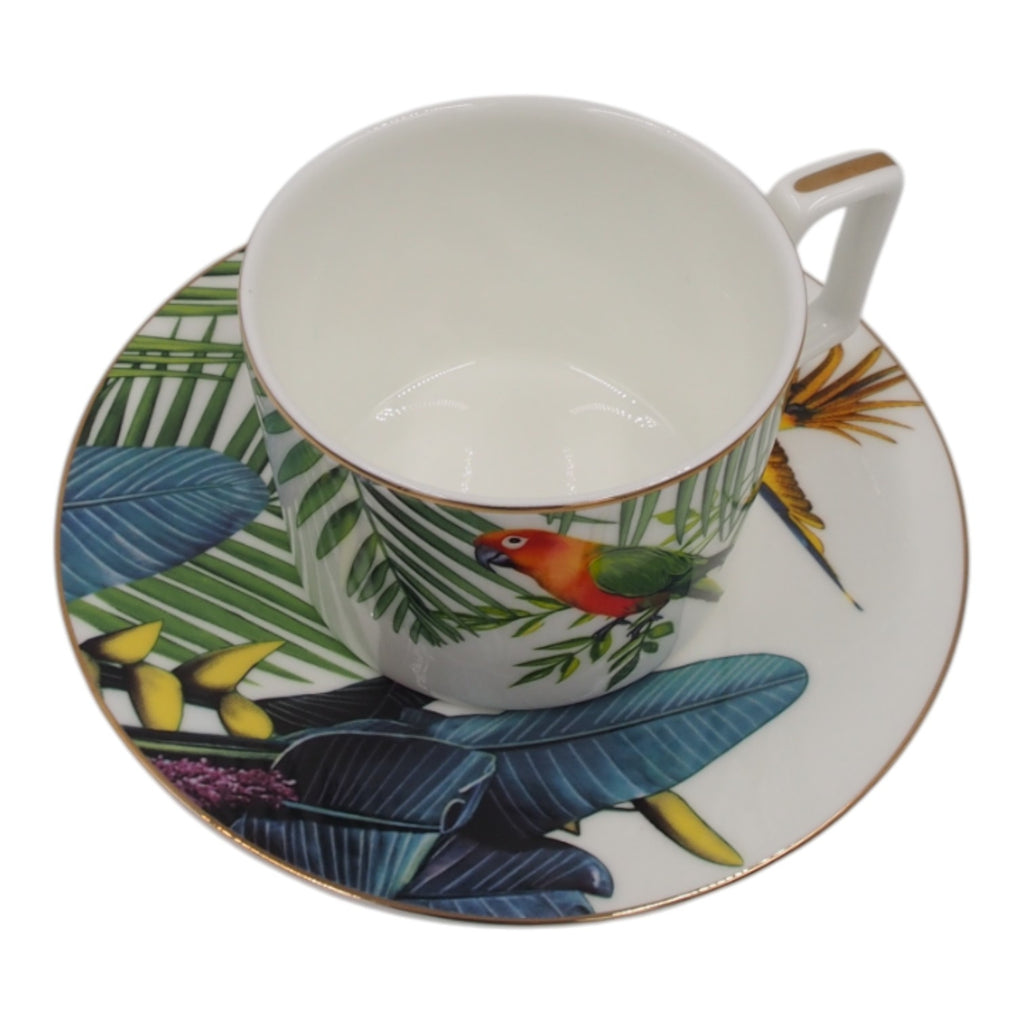 Porcelianinis puodelis su lėkštute, 275 ml, papūgos motyvas