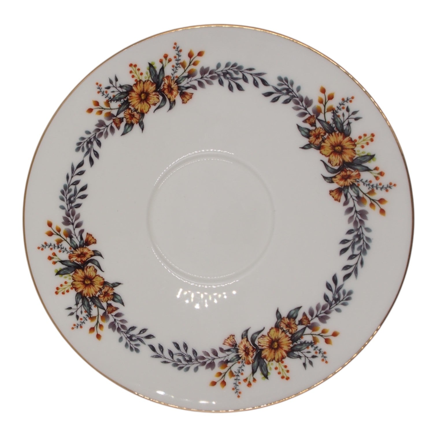 Porcelianinis puodelis su lėkštute, 275 ml, gėlių raštas