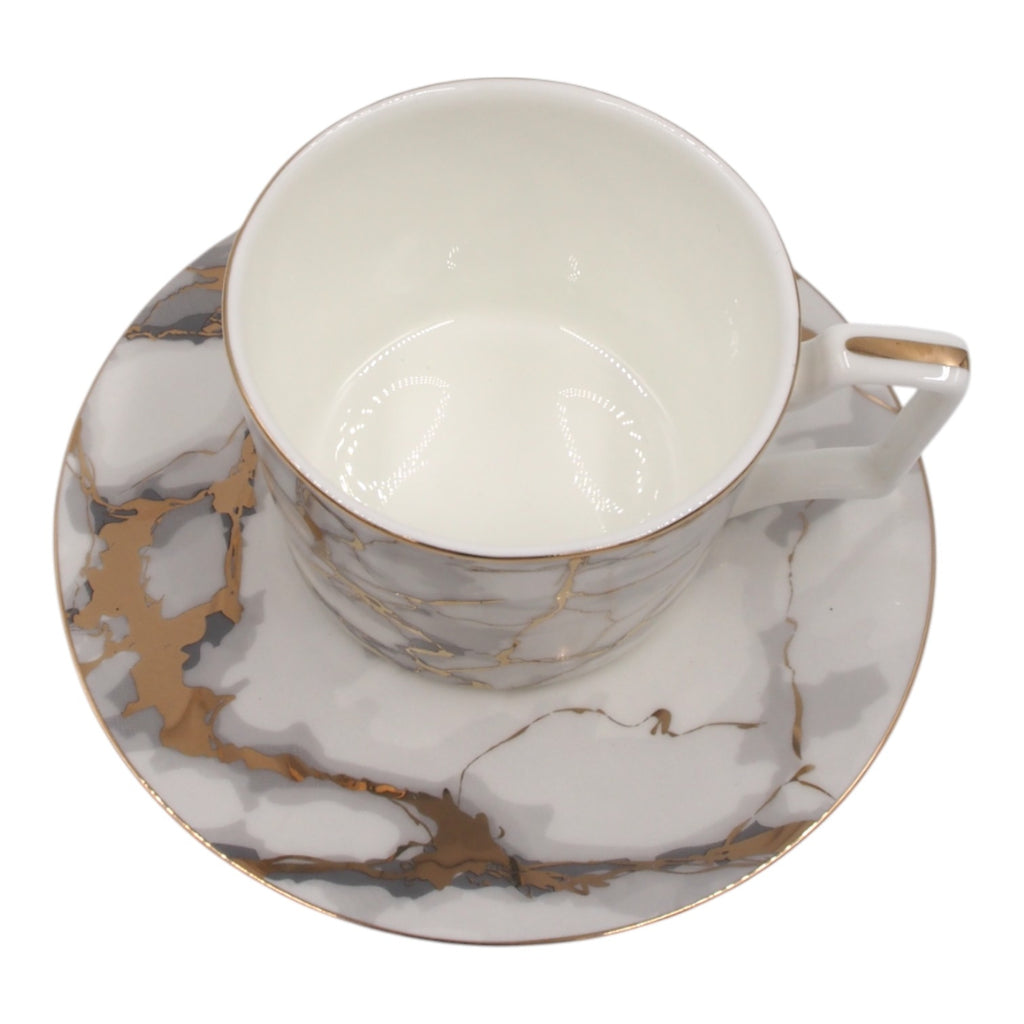 Porcelianinis puodelis su lėkštute 275 ml, marmuro rašto