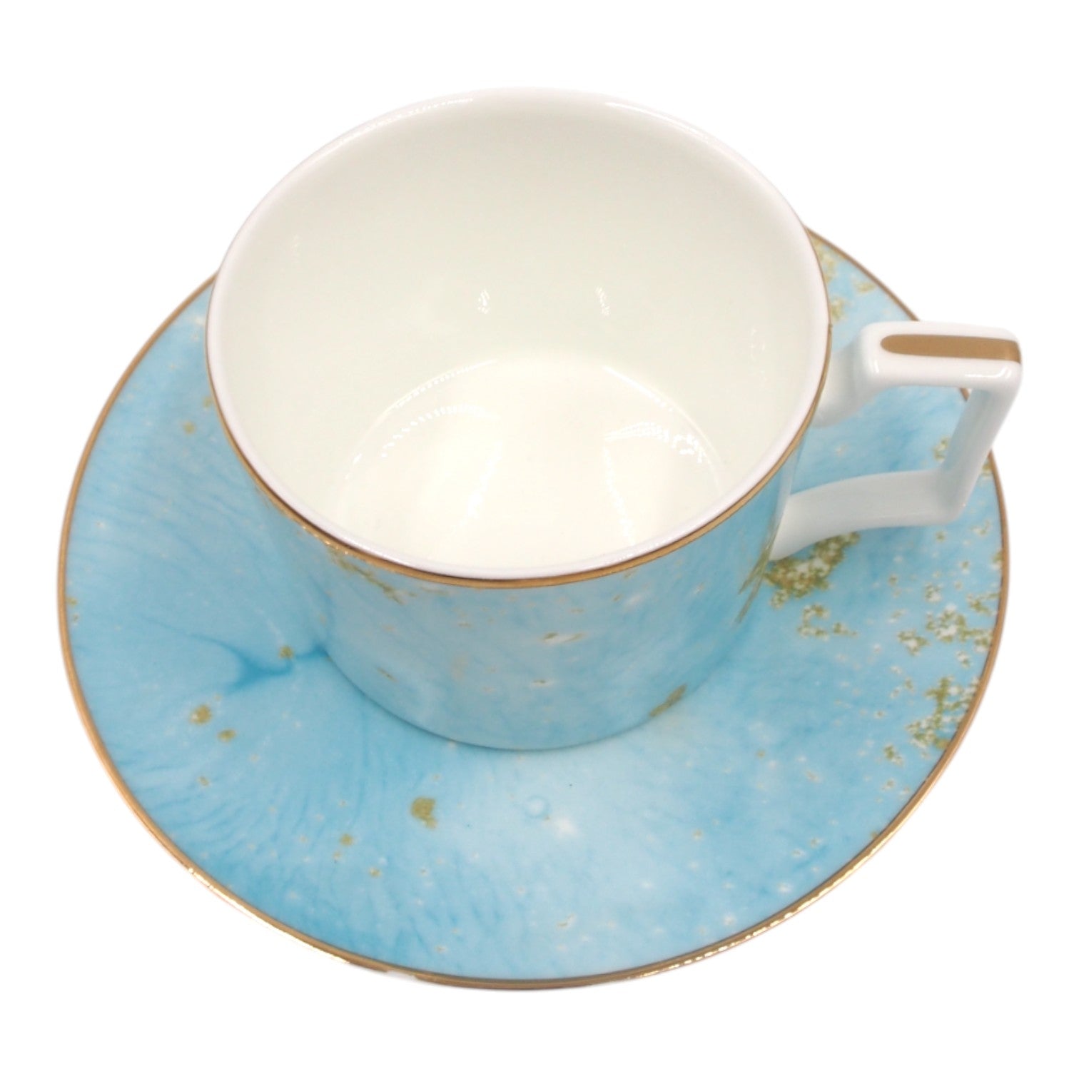 Puodelis su lėkštute, mėlynas su auksiniu dekoru, 275 ml