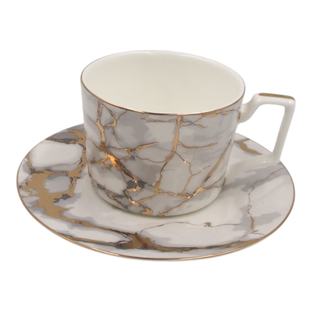 Porcelianinis puodelis su lėkštute 275 ml, marmuro rašto