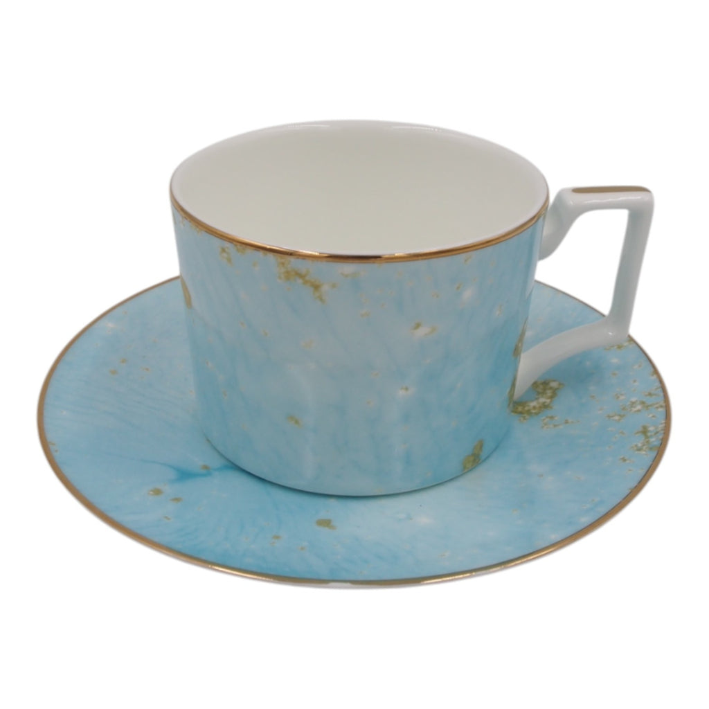 Puodelis su lėkštute, mėlynas su auksiniu dekoru, 275 ml