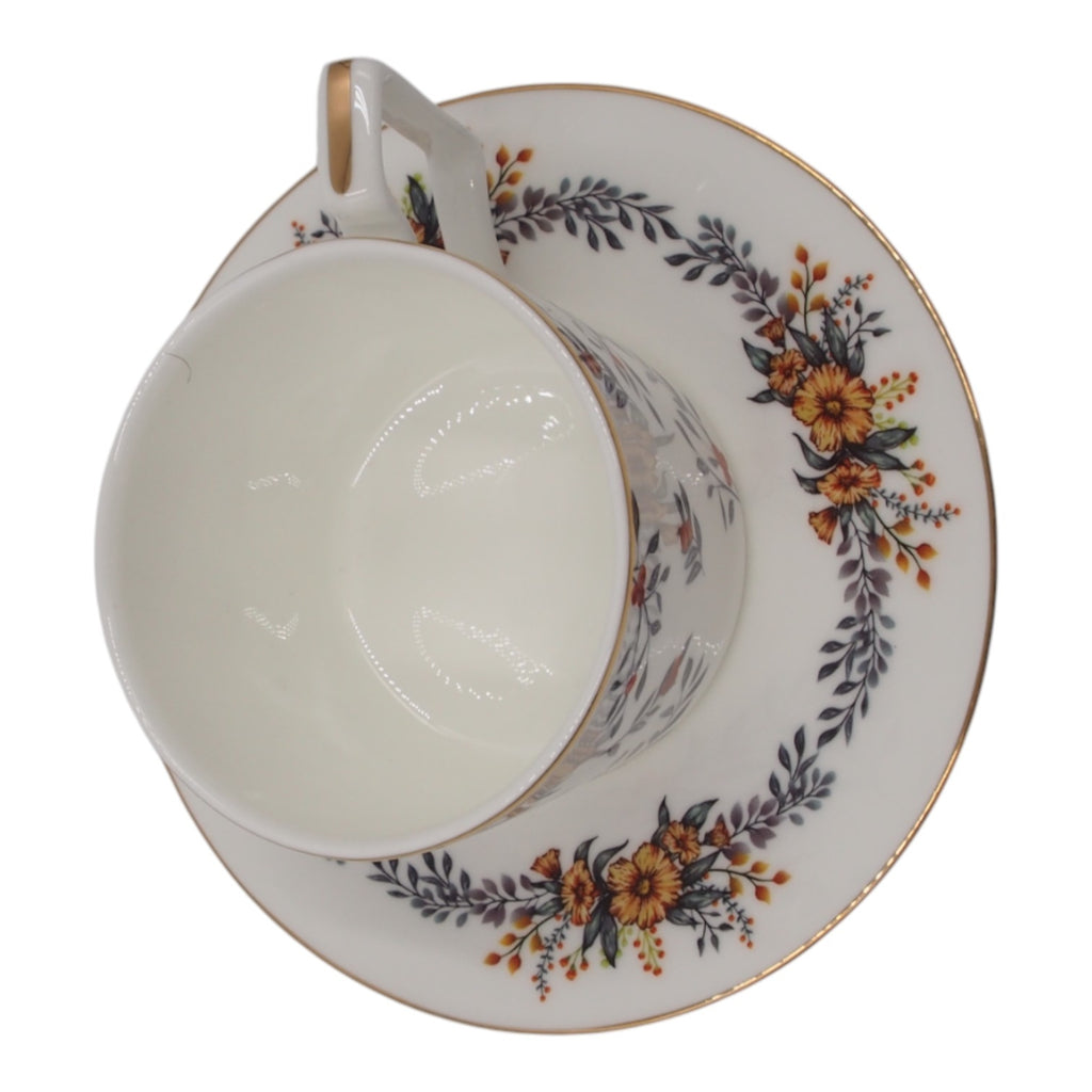 Porcelianinis puodelis su lėkštute, 275 ml, gėlių raštas