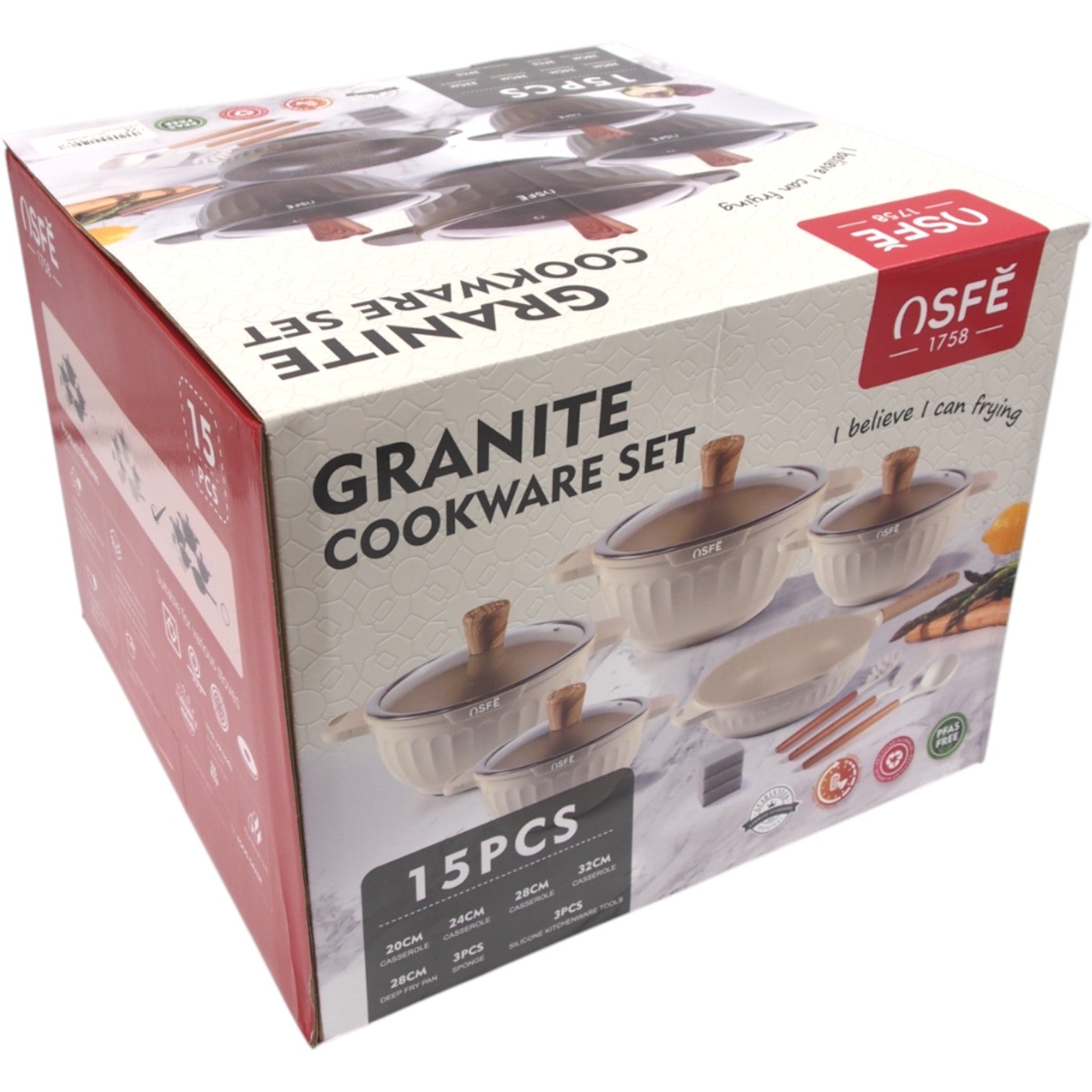 15 dalių marmuro dangos puodų ir keptuvės rinkinys