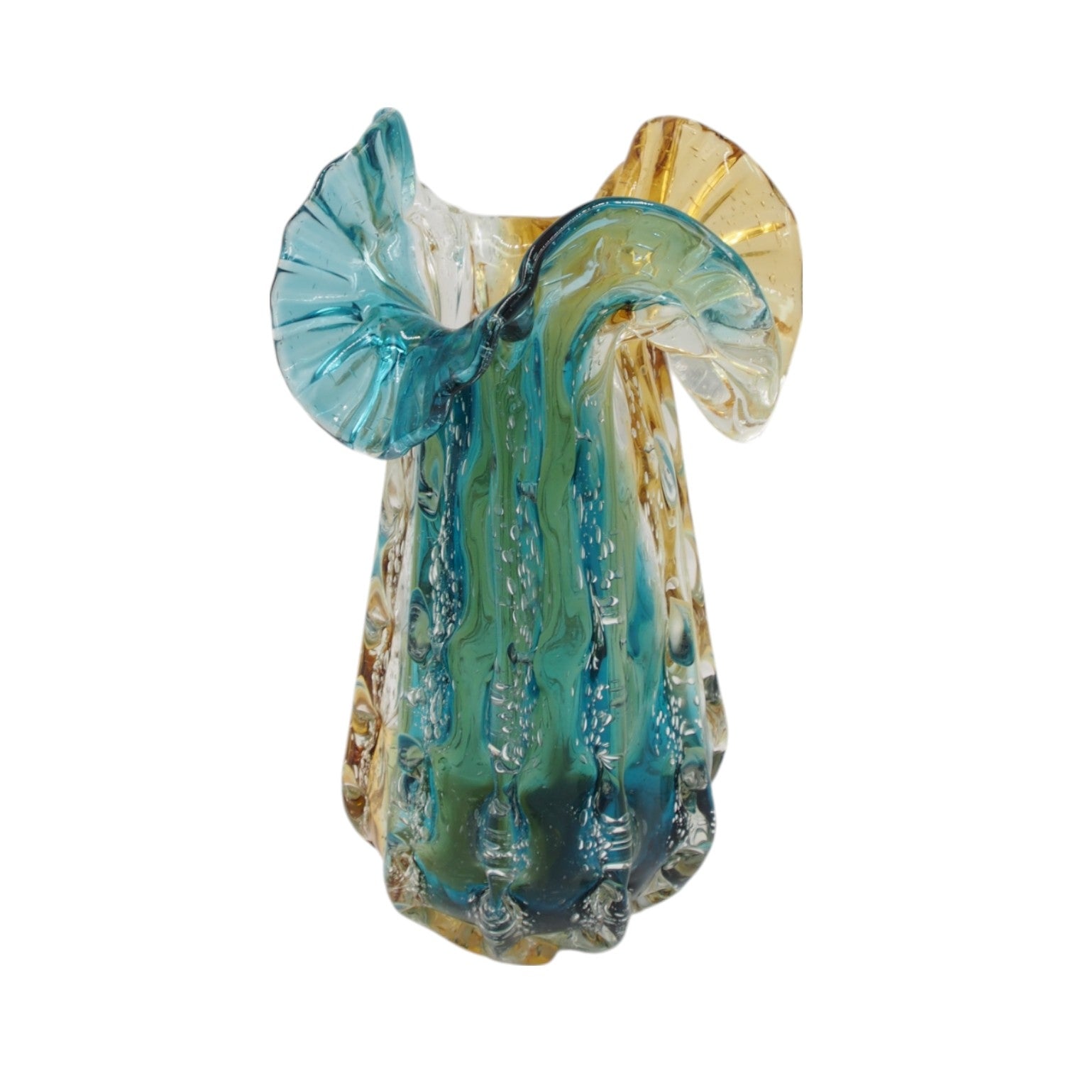 Spalvota rankų darbo stiklo vaza, 24×27 cm