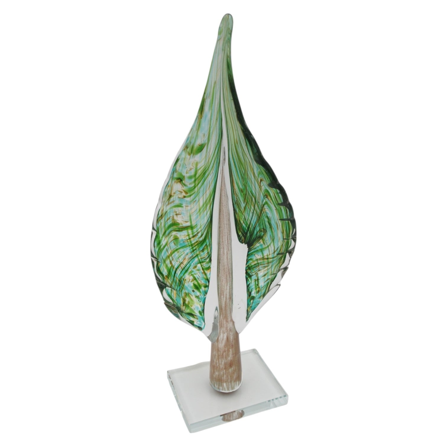 Stiklinė dekoracija „Lapas“, 12×7×32.5 cm Žalias