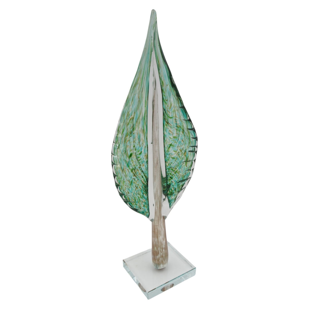 Stiklinė dekoracija „Lapas“, 13×9×41 cm ŽALIAS