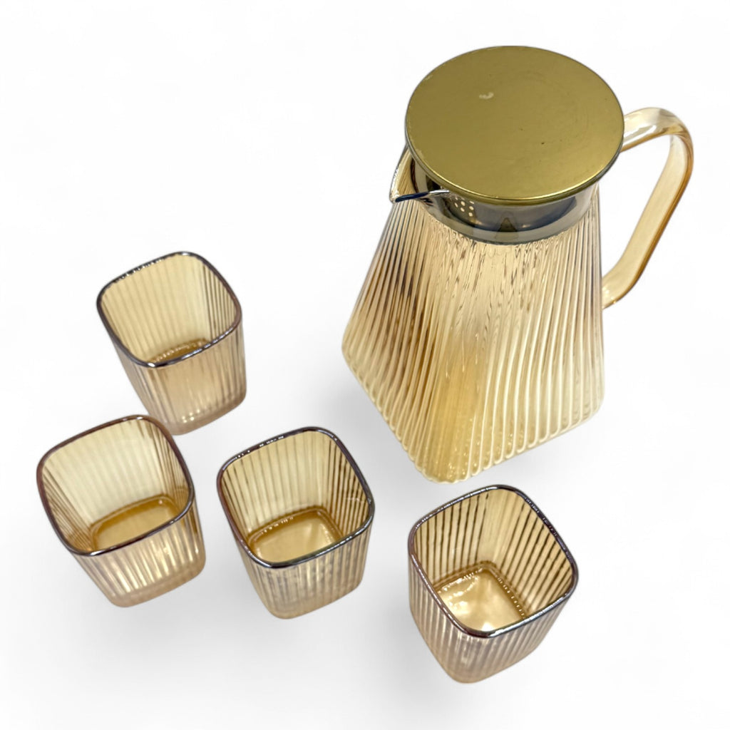 Stiklinis ąsotis su dangteliu ir stiklinėmis