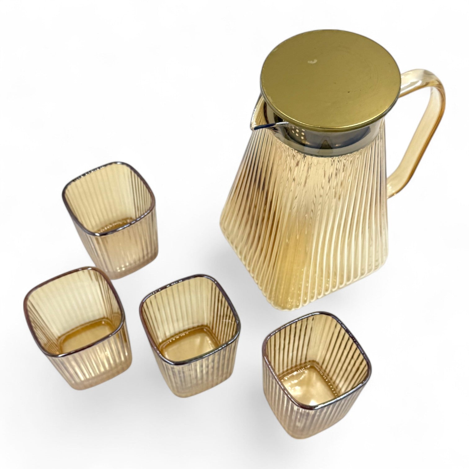 Stiklinis ąsotis su dangteliu ir stiklinėmis