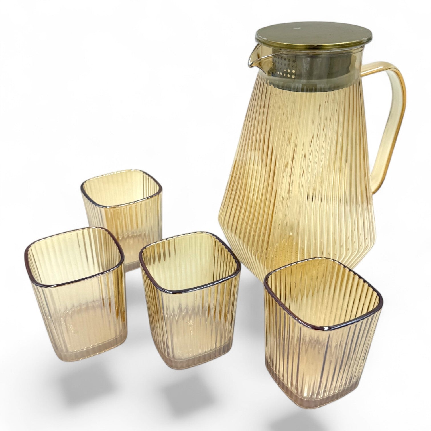 Stiklinis ąsotis su dangteliu ir stiklinėmis