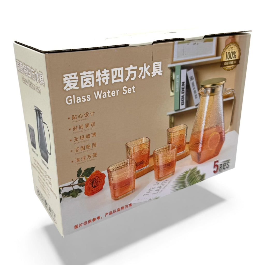 Stiklinis ąsotis su dangteliu ir stiklinėmis